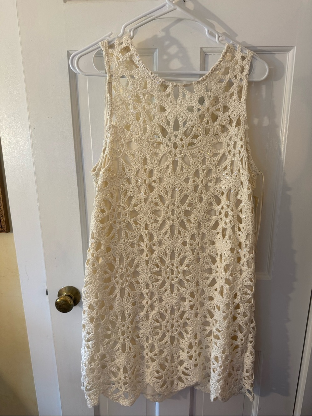 Sleeveless Crochet Lace Cream Shift Dress